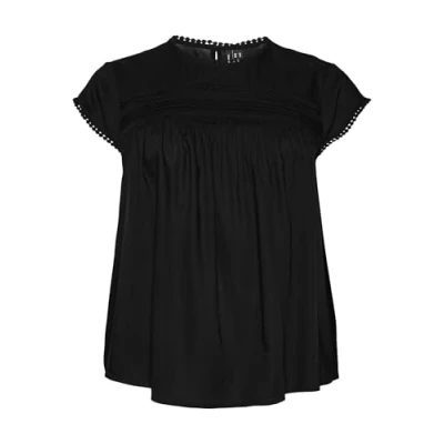 Image of VERO MODA Women&#039;s Vmdebbie Pleat S/L Top WVN Ga Curve Noos Blouse, Black, 26 Plus