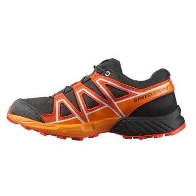 Image of Salomon Speedcross Unisex Hiking shoes for kids, Size: 10.5K, Black/cherry tomato/turmeric Imitation leather/ textile