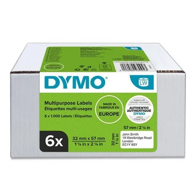 Image of DYMO Authentic LabelWriter Multi Purpose Labels, 32mm x 57mm, 6 Rolls of 1,000 Easy Peel Labels (6,000 Count), Self Adhesive, for Label Makers