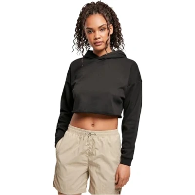 Image of Urban Classics Ladies Oversized Cropped Hoody Hoodie, Women&#039;s, Size: XS, Schwarz