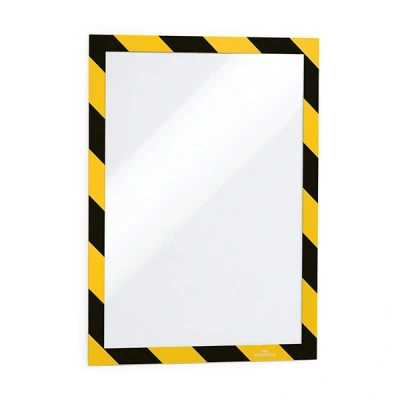 Image of Durable Durafram Security Self Adhesive Magnetic Frame A4 Format In Yellow/Black Pack of 2 Frames Document for Internal Safety Signage