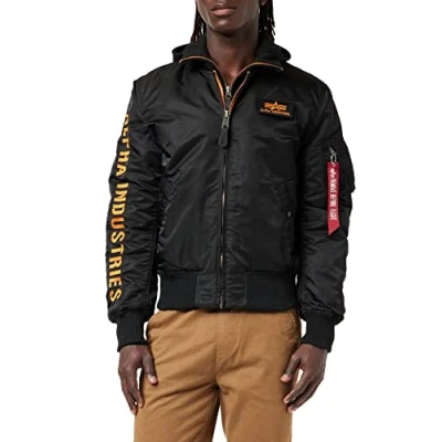 Image of ALPHA INDUSTRIES Men&#039;s Bomber Jacket, Black/Orange, M