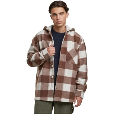 Image of Urban Classics BIG Check WITH HOOD Summer jacket, Men&#039;s, Size: 3XL, Whitesand lightrust