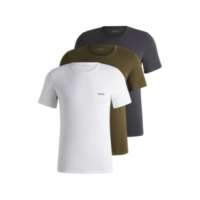 Image of BOSS Classic 3 PACK Undershirt, Men&#039;s, Size: Small, White/grey/green