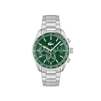Image of Lacoste Boston Chronograph watch silvercoloured/green, Men&#039;s, Size: One Size, Silver coloured/green