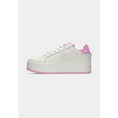 Image of Tommy Jeans TJW Flatform Trainers, Women&#039;s, Size: 3.5, Ecru/carnival pink shoes