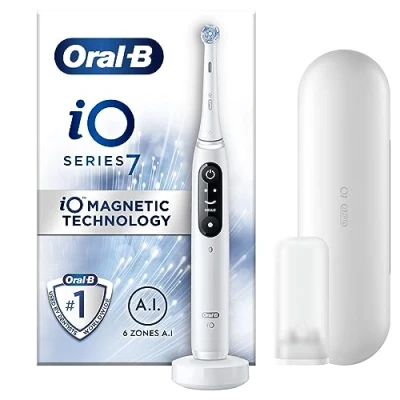 Image of Oral B iO7 White Electric Toothbrush with Travel Case