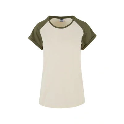 Image of Urban Classics Contrast Raglan Print Tshirt, Women&#039;s, Size: 3XL, Whitesand olive