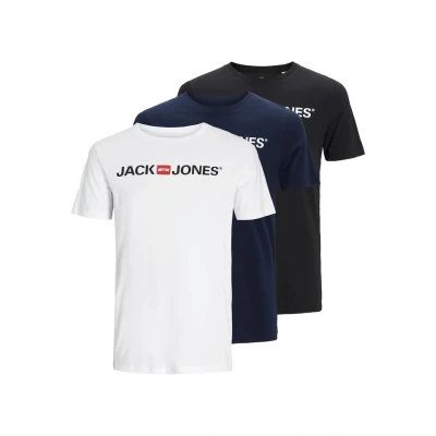 Image of JACK &amp; JONES Mens Corp Logo 3 Pack T Shirt, White, XL