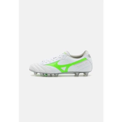 Image of Mizuno Morelia II PRO Moulded stud football boots, Men&#039;s, Size: 11, White/neon green/galaxy silver Leather/synthetics