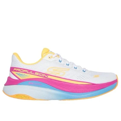 Image of Skechers MAX Cushioning Propulsion Trainers, Women&#039;s, Size: 7, White/orange Textile/synthetics