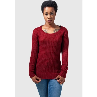 Image of Urban Classics Ladies LONG Wideneck Sweater Jumper, Women&#039;s, Size: Small, Burgundy