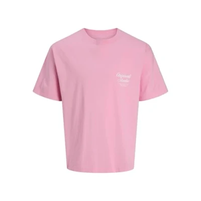 Image of Jack &amp; Jones Jornorrebro TYPO TEE CREW NECK Print Tshirt, Men&#039;s, Size: Small, Prism pink
