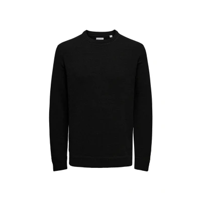 Image of ONLY&amp;SONS Men&#039;s Knit Sweater Crew Neck Long Sleeve Regular Fit Soft Comfortable, Black 2, L