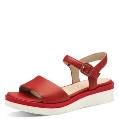 Image of Tamaris COMFORT Damen Sandalen flach aus Leder mit Klettverschluss RED (36)