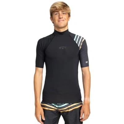 Image of Billabong Contrast SS Printed Rash vest, Men&#039;s, Size: Small, Blk