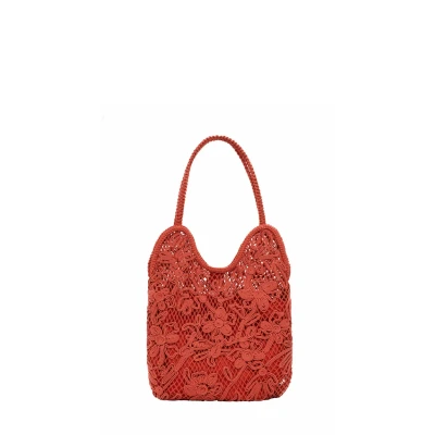 Image of Desigual Medium Crochet Shoulder Handbag, Women&#039;s, Size: One Size, Orange