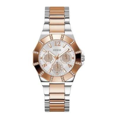 Image of Guess Sunray Watch silvercoloured/rose goldcoloured, Women&#039;s, Size: One Size, Silver coloured/rose gold coloured