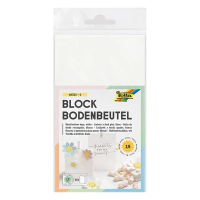 Image of folia 41100 White Paper Bags with Block Base, Food Safe Bottom Made of Kraft Paper, 17.5 x 10 5.5 cm, for Wrapping Biscuits and Sweets
