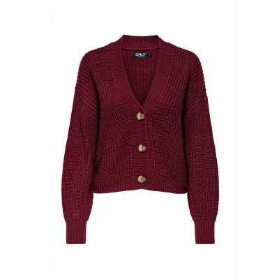 Image of ONLY ONLCarol Nice Women&#039;s Cardigan Short with Button Placket, Cabernet, XS