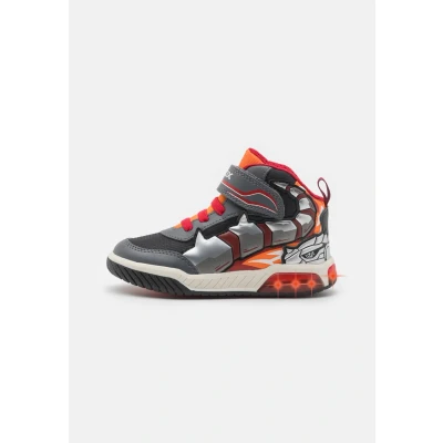 Image of Geox INEK BOY Light UP Hightop trainers for kids, Size: 1.5, Dark grey/orange Textile/synthetics