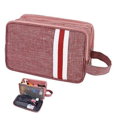 Image of AiQInu Women&#039;s Toiletry Bag, Travel Men&#039;s Oxford Cloth, Waterproof Wash Cosmetic Accessories, Large Storage Space, Pink, 25 * 15 11cm, Fashion