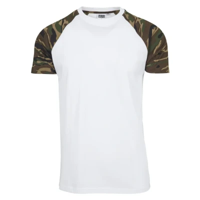 Image of Urban Classics Raglan Contrast Print Tshirt, Men&#039;s, Size: Large, White/dark green