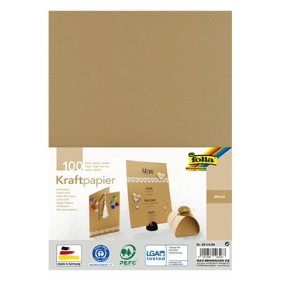 Image of folia 691/4/98 Kraft Paper Natural, 120 g/m², DIN A4, 100 Sheets, for Individual Crafting and Designing of Greeting Cards, Invitations, Place etc.