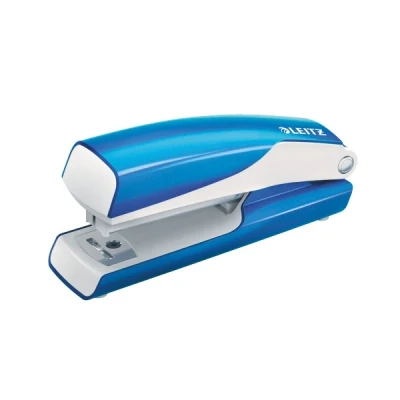Image of Leitz Mini Stapler, 10 Sheet Capacity, Ergonomic Metal Body, Includes Staples, WOW Range, 55281036 Metallic Blue