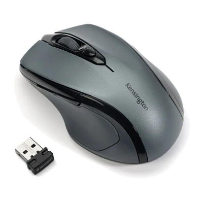 Image of Kensington Pro Fit Wireless Mouse Mid Sized 5 Button Optical Home Office with Ergonomic Right Handed Shape and Plug &amp; Play Set Up Compatible Windows MacOS Grey