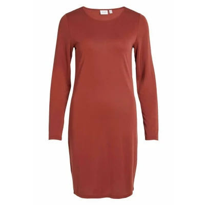 Image of Vila Women&#039;s Vimodala O Neck L/S Midi Dress/Su Noos, Fired Brick, XS