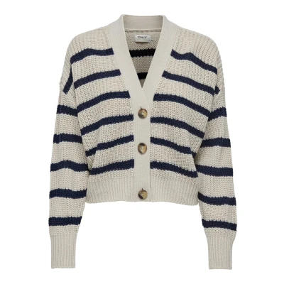 Image of ONLY Carolnice Stripe NOOS Cardigan, Women&#039;s, Size: Medium, Pumice stone stripes navy blazer