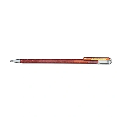 Image of Pentel K110 Dual Hybrid Metallic Gel Rollerball Pen Pack of Glitter 1 2 Different Colour Effects on Light Wood/Dark Paper 0,5mm Orange/met. Gelb