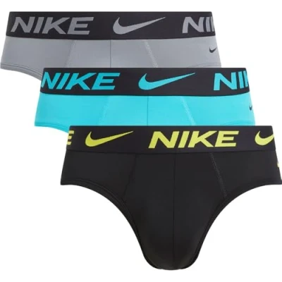 Image of Nike Underwear Essential HIP Brief 3 PACK Briefs, Men&#039;s, Size: Small, Black/grey/turquoise