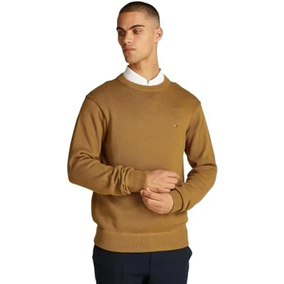 Image of Tommy Hilfiger Chunky C NECK Jumper, Men&#039;s, Size: Small, Country brown