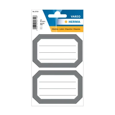 Image of HERMA 5719 Book Labels for Writing on Neutral Grey Border, 12 Pieces, 82 x 55 mm, Self Adhesive Lined Stickers School Kids Girls Boys, Blank Stickers, White