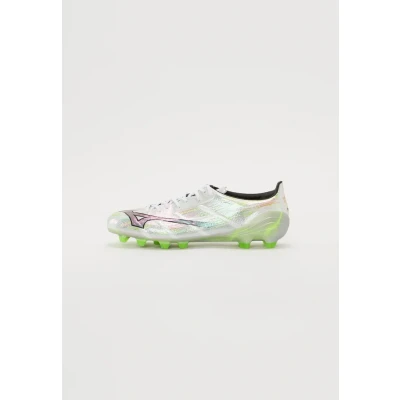 Image of Mizuno Alpha II Elite Unisex Moulded stud football boots, Size: 10, White/black iridescent/black Synthetics