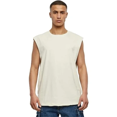 Image of Urban Classics OPEN EDGE Sleeveless Top, Men&#039;s, Size: Large, Whitesand