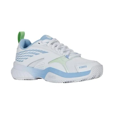 Image of K SWISS Speedex Clay court tennis shoes, Women&#039;s, Size: 5, White/dutch canal/paradise green Leather and textile