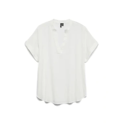 Image of VERO MODA Women&#039;s Casual Splitneck Rolled Sleeve Blouse Short Sleeve, White, XS