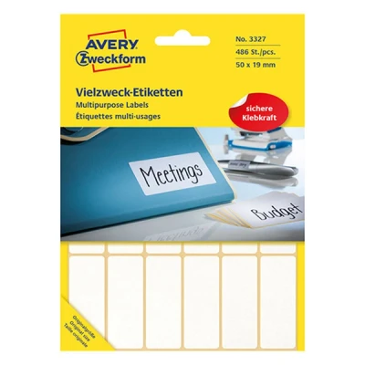 Image of Avery Zweckform 3327 Household Labels Self Adhesive (50 x 19 mm, 486 Stickers on 27 Sheets, Multi Purpose for Household, School and Office Labelling Labelling) Blank, White