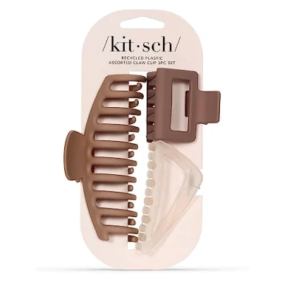 Image of Kitsch Recycled Plastic Assorted Claw Clips Neutral (Pack of 3)