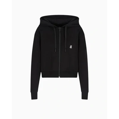 Image of Armani Exchange Women&#039;s, Icon project, small logo embroidery, cropped fit Sweatshirt, Black, L, L