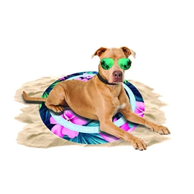 Image of Coolpets Tropical Premium Cooling Mat, Suitable for Dogs, Non Slip, Thick Polyester Outer Layer, Floral Pattern, Diameter 65 cm