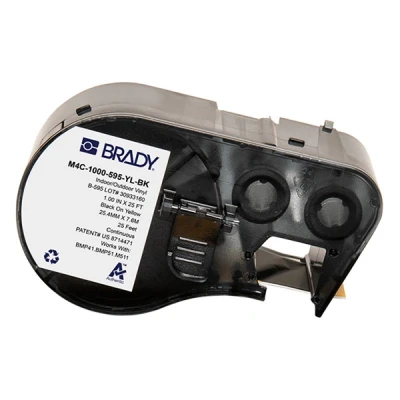 Image of Brady Vinyl Label Tape for Printer BMP41/BMP51/BMP53/M511 Self Adhesive Labels Black on Yellow (25,40 mm (W) x 7,62 m (L)) M4C 1000 595 YL BK