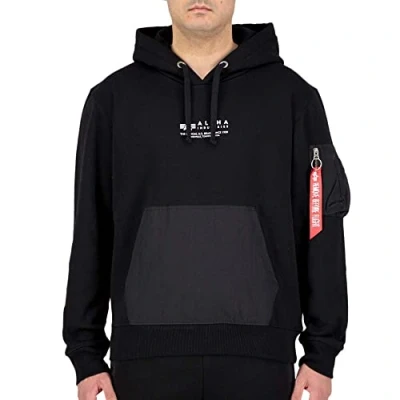 Image of ALPHA INDUSTRIES Men&#039;s Nylon Pocket Hooded Sweat Sweatshirt, Black, L