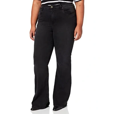 Image of Urban Classics Women&#039;s Ladies High Waist Flared Denim Pants, Black Washed, 28