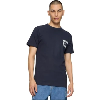 Image of Merchcode Never ON TIME TEE Print Tshirt, Size: Medium, Navy