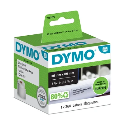 Image of DYMO Authentic LabelWriter Large Address Labels 36 mm x 89 Roll of 260 Black Print on White for Label Makers