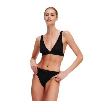 Image of KARL Lagerfeld Essential LOGO Plunge Bralette Triangle bra, Women&#039;s, Size: Medium, Black